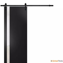 Load image into Gallery viewer, Planum 0440 Matte Black Barn Door with White Glass and Black Rail