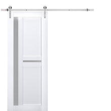 Load image into Gallery viewer, Veregio 7288 Matte White Barn Door with Frosted Glass and Silver Finish Rail
