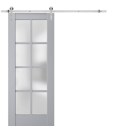 Veregio 7412 Matte Grey Barn Door with Frosted Glass and Silver Finish Rail