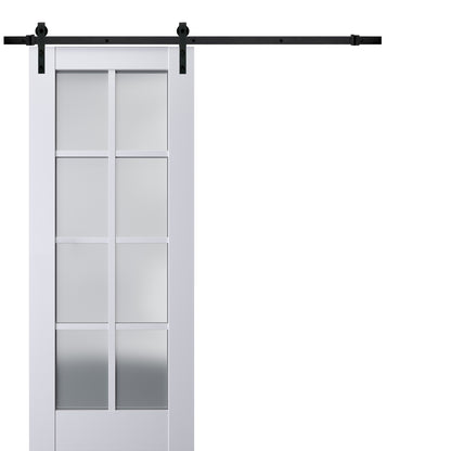 Veregio 7412 Matte White Barn Door with Frosted Glass and Black Rail