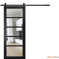 Quadro 4522 Matte Black Barn Door with Clear Glass and Black Rail