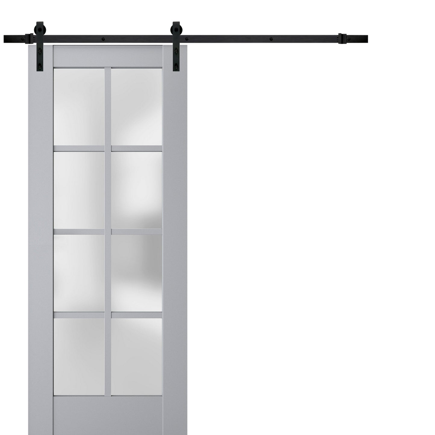Veregio 7412 Matte Grey Barn Door with Frosted Glass and Black Rail