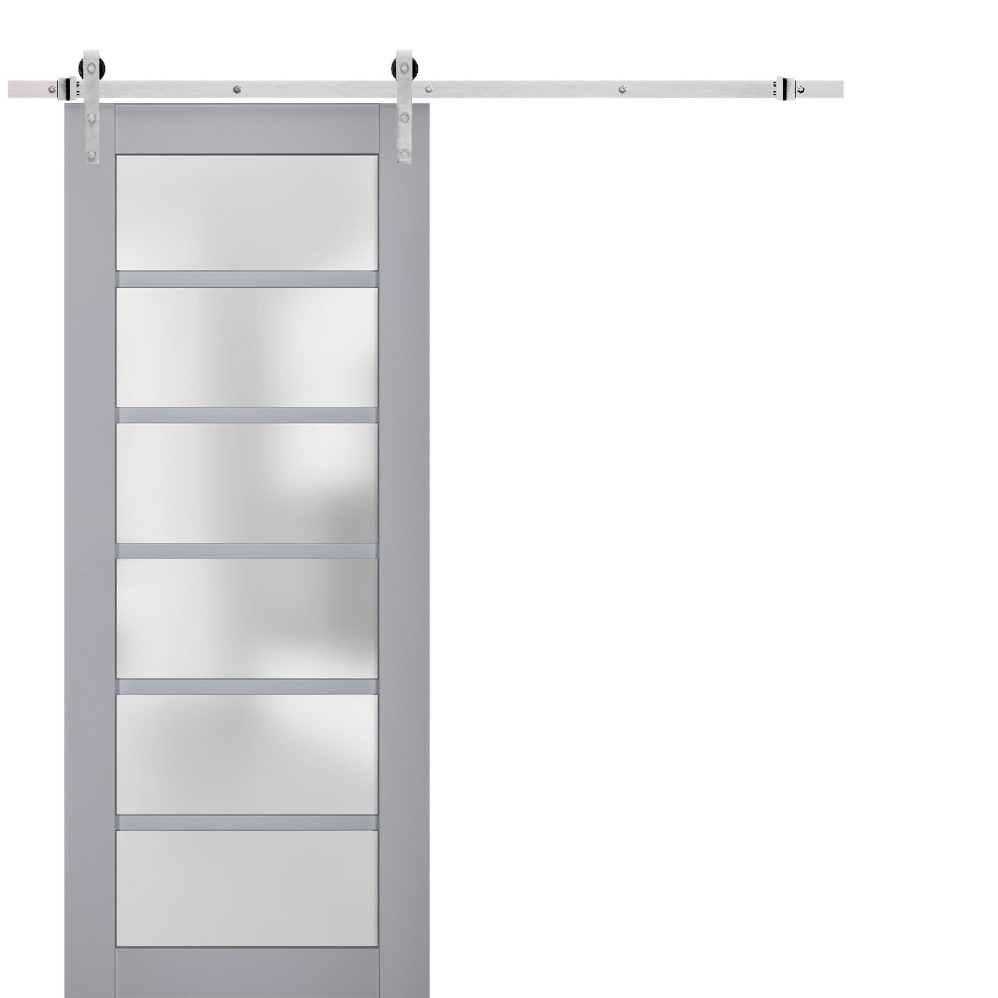 Veregio 7602 Matte Grey Barn Door with Frosted Glass and Silver Finish Rail