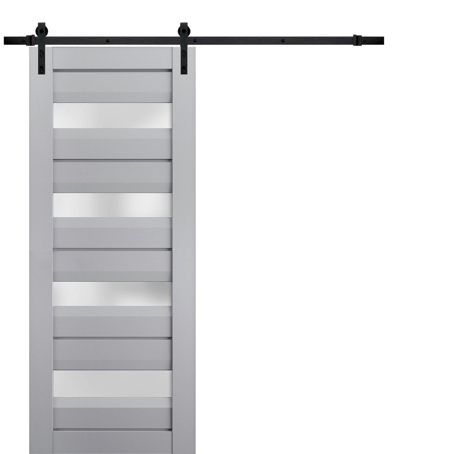 Veregio 7455 Matte Grey Barn Door with Frosted Glass and Black Rail