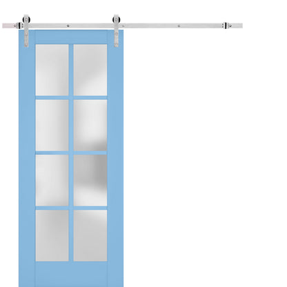 Veregio 7412 Aquamarine Barn Door with Frosted Glass and Silver Finish Rail