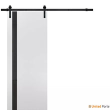 Load image into Gallery viewer, Planum 0440 White Silk Barn Door with Black Glass and Black Rail