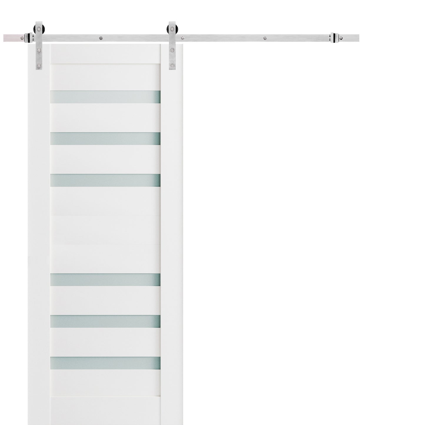 Quadro 4266 White Silk Barn Door with Frosted Glass and Silver Finish Rail