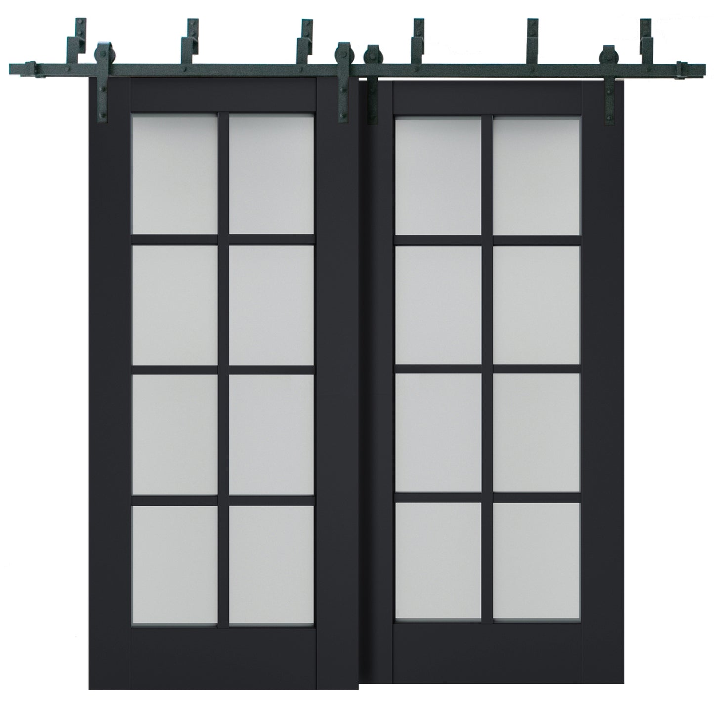 Veregio 7412 Antracite Double Barn Door with Frosted Glass and Black Bypass Rail