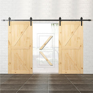 Pine Wood Unfinished Double Barn Door with Installation Hardware Kit