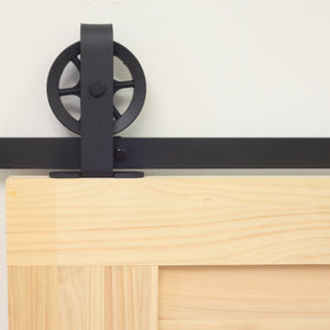 Non-Bypass Sliding Barn Door Hardware Kit - Bent T-Shape Spoke Wheel Design Roller