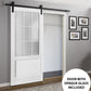 Felicia 3309 Matte White Barn Door with 9 Lites Frosted Glass and Black Rail