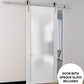 Planum 4114 White Silk Barn Door with Frosted Glass and Stainless Rail