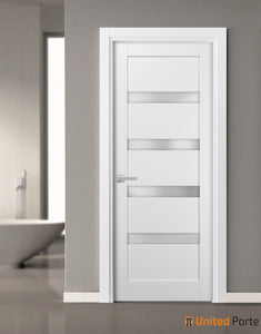 Quadro 4113 White Silk Barn Door Slab with Frosted Glass