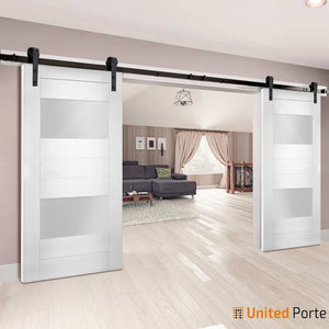 Sete 6222 White Silk Barn Door with 2 Lites Frosted Glass Slab