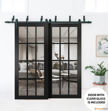 Load image into Gallery viewer, Felicia 3355 Matte Black Barn Door Slab with 12 Lites Clear Glass