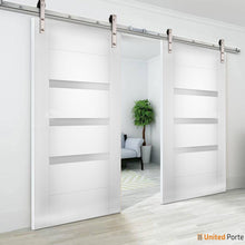Load image into Gallery viewer, Sete 6900 White Silk Double Barn Door with Frosted Glass | Stainless Steel Rail
