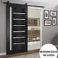 Quadro 4088 Matte Black Barn Door with Frosted Glass and Black Rail