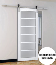Load image into Gallery viewer, Veregio 7602 Matte White Barn Door with Frosted Glass and Silver Finish Rail