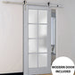 Veregio 7412 Matte Grey Barn Door with Frosted Glass and Silver Finish Rail