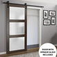 Lucia 2552 Chocolate Ash Barn Door with Frosted Glass and Black Rail