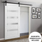 Quadro 4113 White Silk Barn Door with Frosted Glass and Black Rail