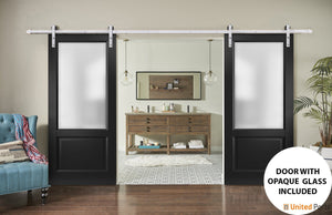 Lucia 22 Matte Black Double Barn Door with Frosted Glass | Silver Finish Rail