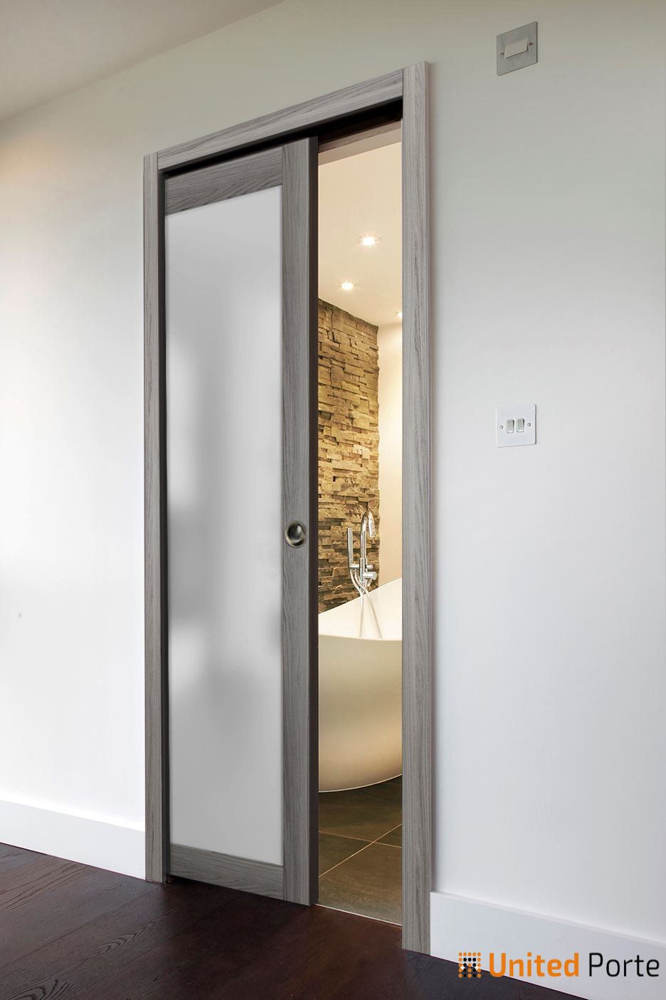 Planum 2102 Ginger Ash Barn Door Slab with Frosted Glass