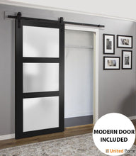 Load image into Gallery viewer, Lucia 2552 Matte Black Barn Door with Frosted Glass and Black Rail