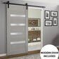 Quadro 4113 Grey Ash Barn Door with Frosted Glass and Black Rail