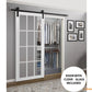 Felicia 3355 Matte White Barn Door with 12 Lites Clear Glass and Black Rail