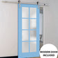 Veregio 7412 Aquamarine Barn Door with Frosted Glass and Silver Finish Rail