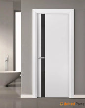 Load image into Gallery viewer, Planum 0440 Matte White Barn Door Slab with Black Glass