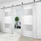 Sete 6222 White Silk Double Barn Door with 2 Lites Frosted Glass | Stainless Steel Rail