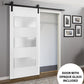 Lucia 4070 White Silk Barn Door with 3 Lites Frosted Glass and Black Rail