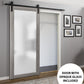 Planum 2102 Ginger Ash Barn Door with Frosted Glass and Black Rail