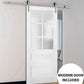Veregio 7339 Matte White Barn Door with Frosted Glass and Silver Finish Rail