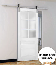 Load image into Gallery viewer, Veregio 7339 Matte White Barn Door with Frosted Glass and Silver Finish Rail
