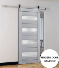 Load image into Gallery viewer, Veregio 7455 Matte Grey Barn Door with Frosted Glass and Silver Finish Rail