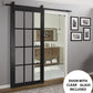 Felicia 3355 Matte Black Barn Door with 12 Lites Clear Glass and Black Rail