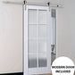 Veregio 7412 Matte White Barn Door with Frosted Glass and Silver Finish Rail