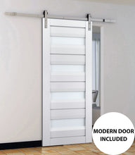 Load image into Gallery viewer, Veregio 7455 Matte White Barn Door with Frosted Glass and Silver Finish Rail
