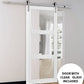 Lucia 2555 Matte White Barn Door with 3 Lites Clear Glass and Stainless Rail