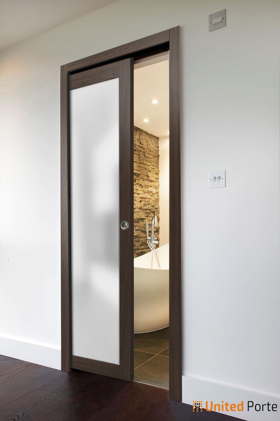 Planum 2102 Chocolate Ash Barn Door Slab with Frosted Glass