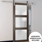 Lucia 2552 Chocolate Ash Barn Door with Frosted Glass and Stainless Rail