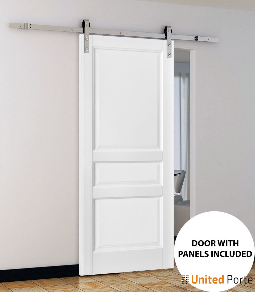 Lucia 31 White Silk 3 Panel Barn Door and Stainless Rail
