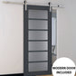 Veregio 7602 Antracite Barn Door with Frosted Glass and Silver Finish Rail