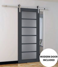 Load image into Gallery viewer, Veregio 7602 Antracite Barn Door with Frosted Glass and Silver Finish Rail