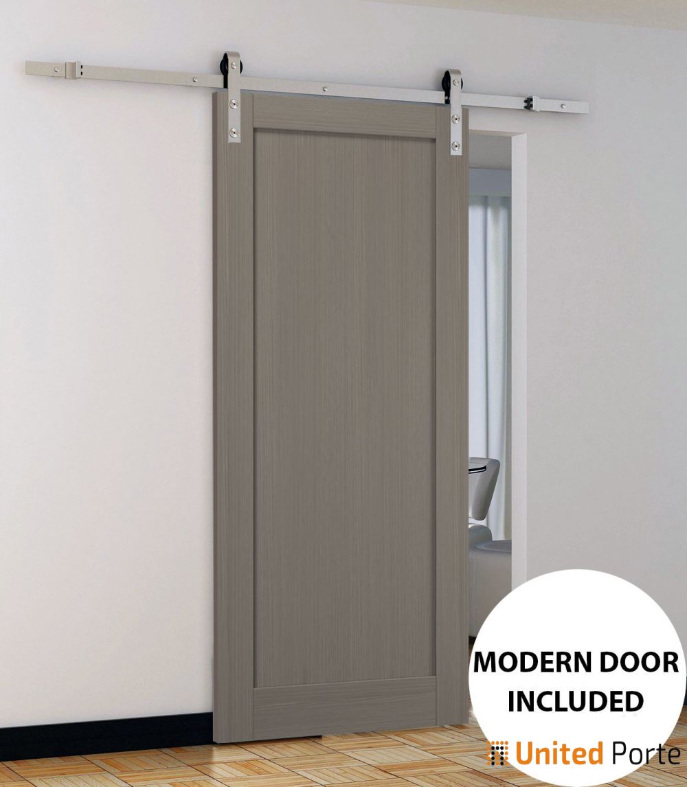 Quadro 4111 Grey Ash Barn Door and Stainless Rail