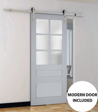 Load image into Gallery viewer, Veregio 7339 Matte Grey Barn Door with Frosted Glass and Silver Finish Rail