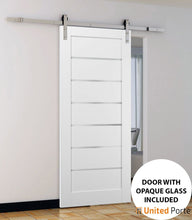 Load image into Gallery viewer, Quadro 4117 White Silk Barn Door with Frosted Glass and Stainless Rail